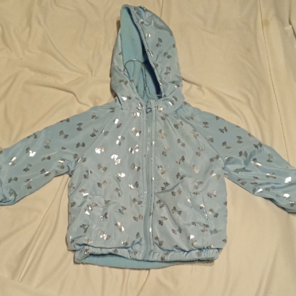 Light Blue Kids Hooded Jacket with Silver Butterfly Accents